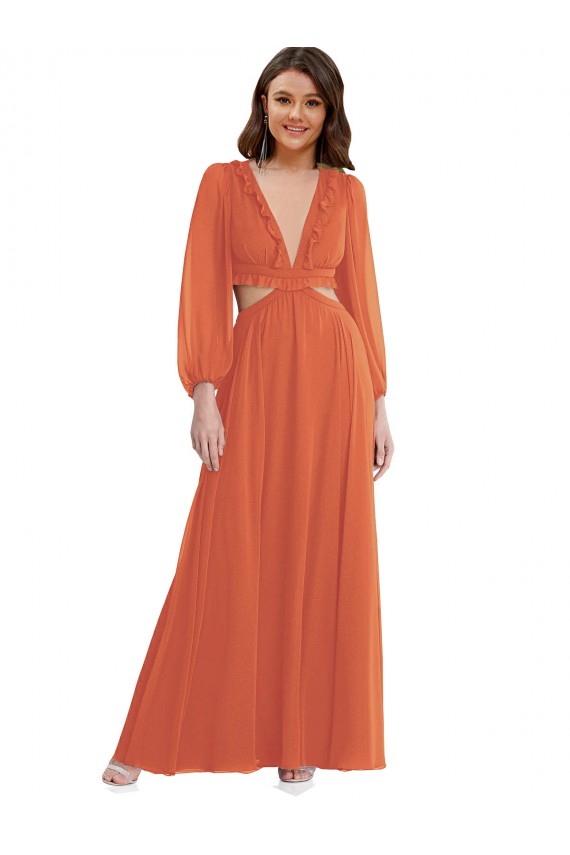 Open Back Soft Chiffon V-Neck Long Long Sleeves High Low Evening Gown / Bridesmaid Dress Norwich
