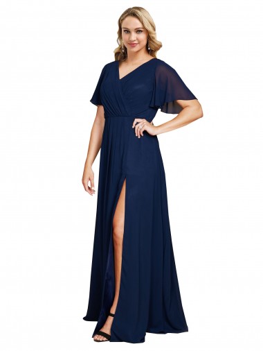Soft Chiffon V-Neck Long Short Flutter Sleeves Formal Plus Size Evening Gown / Prom Dress / Bridesmaid Dress Norwich