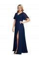Soft Chiffon V-Neck Long Short Flutter Sleeves Formal Plus Size Evening Gown / Prom Dress / Bridesmaid Dress Norwich