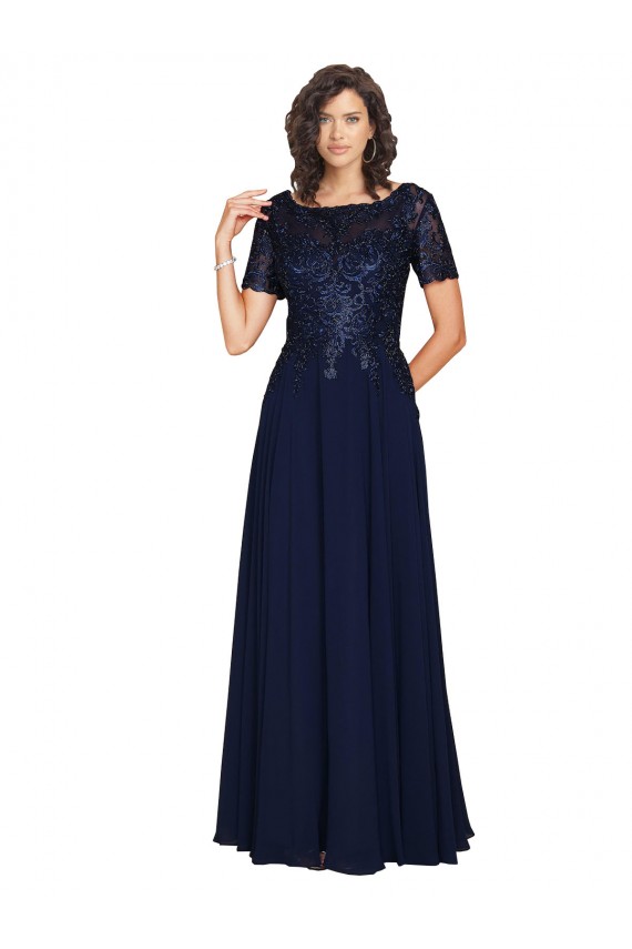 Soft Chiffon Round Neck Short Sleeves Long Prom Dress / Bridesmaid Dress Norwich