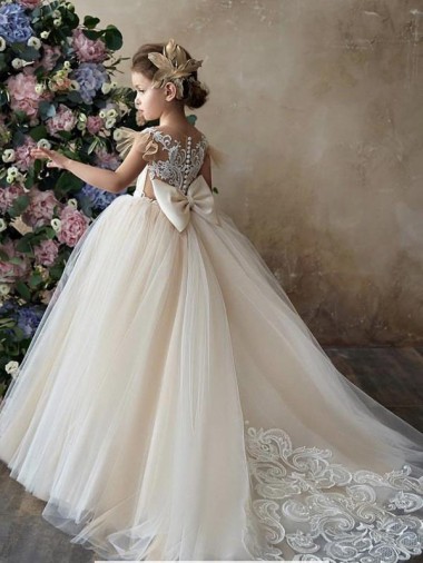 Tulle & Lace Sweetheart Chapel Train Sleeveless Flower Girl Dresses Norwich