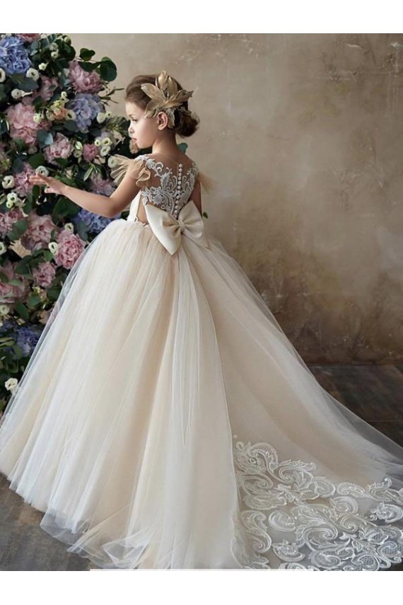 Tulle & Lace Sweetheart Chapel Train Sleeveless Flower Girl Dresses Norwich