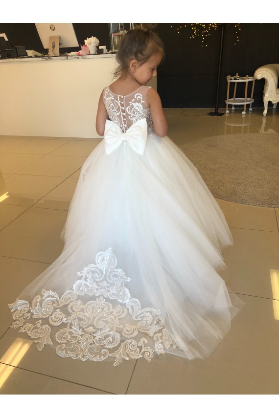 Tulle & Lace Sweetheart Chapel Train Sleeveless Flower Girl Dresses Norwich
