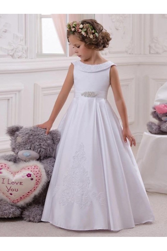 Satin & Lace Bateau Neck Long Sleeveless Flower Girl Dresses Norwich