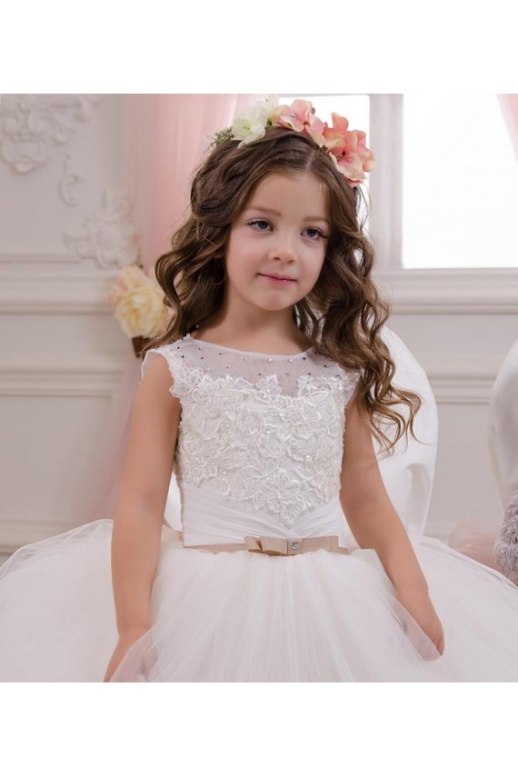 Tulle & Lace Bateau Neck Chapel Train Sleeveless Flower Girl Wedding Dress Norwich