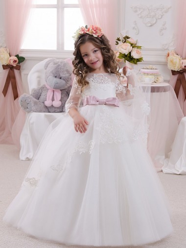 Tulle & Lace Bateau Neck Chapel Train Sleeveless Flower Girl Dress Norwich