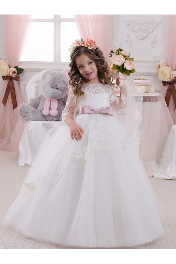 Tulle & Lace Bateau Neck Chapel Train Sleeveless Flower Girl Dress Norwich