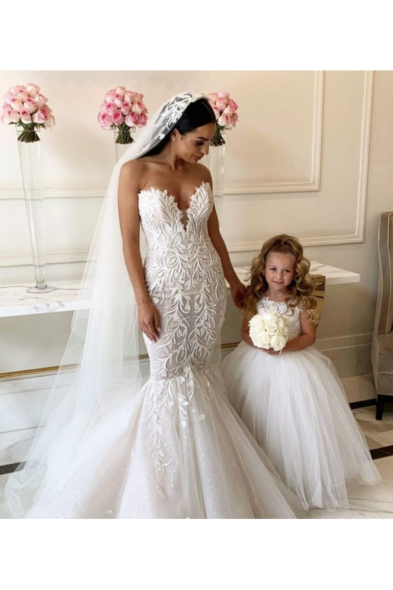 Tulle & Lace Bateau Neckline Chapel Train Sleeveless Flower Girl Dress Norwich