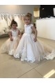 V-Back Tulle & Lace Bateau Neck Chapel Train Sleeveless Little Flower Girl Dress Norwich