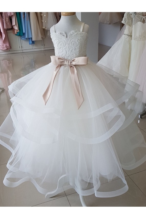 Tulle & Lace High Neck Long Sleeveless Flower Girl Wedding Dress Norwich