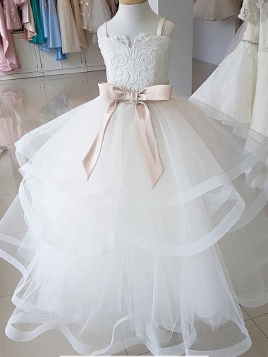 Tulle & Lace High Neck Long Sleeveless Flower Girl Wedding Dress Norwich
