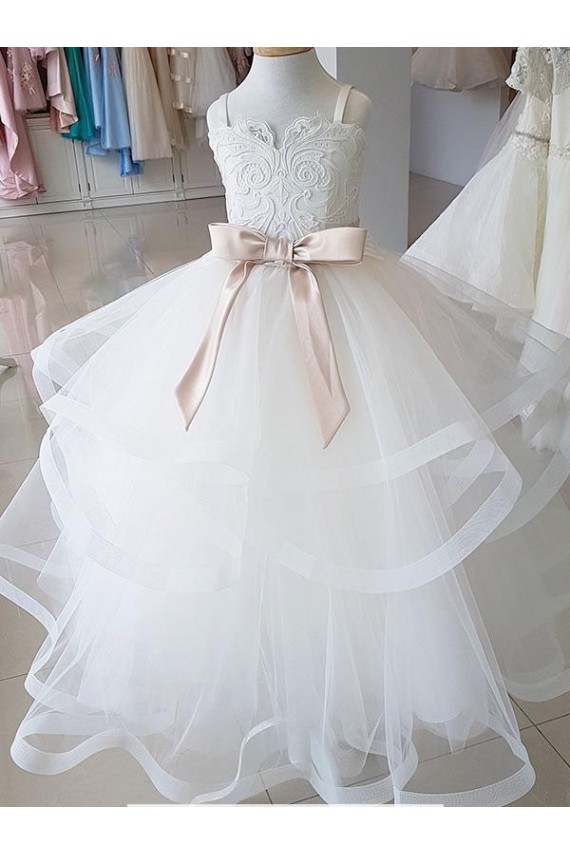 Tulle & Lace High Neck Long Sleeveless Flower Girl Wedding Dress Norwich