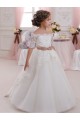 Keyhole Back Tulle & Lace High Neck Short Sleeves Long Flower Girl Dresses Norwich