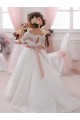 Keyhole Back Tulle & Lace High Neck Short Sleeves Long Flower Girl Dresses Norwich