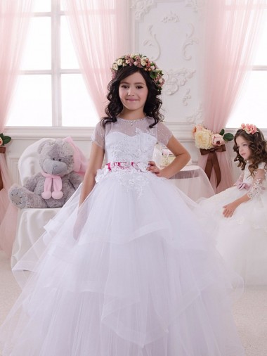 Tulle & Lace Sweetheart Short Sleeves Long Little Flower Girl Dress Norwich