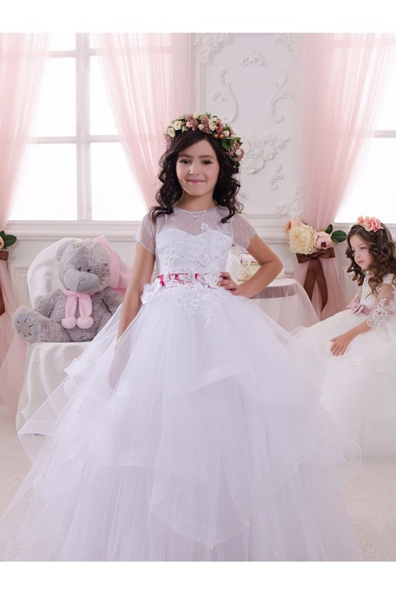 Tulle & Lace Sweetheart Short Sleeves Long Little Flower Girl Dress Norwich