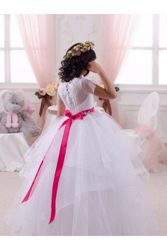 Tulle & Lace Sweetheart Short Sleeves Long Little Flower Girl Dress Norwich