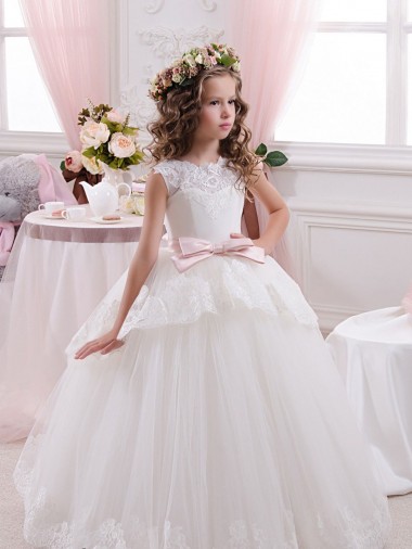 V-Back Tulle & Lace Sweetheart Chapel Train Sleeveless Flower Girl Dress for Wedding Norwich