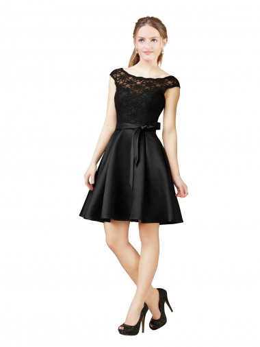 V-Back Satin & Lace Illusion Neck Knee Length Sleeveless Bridesmaid Dress Norwich