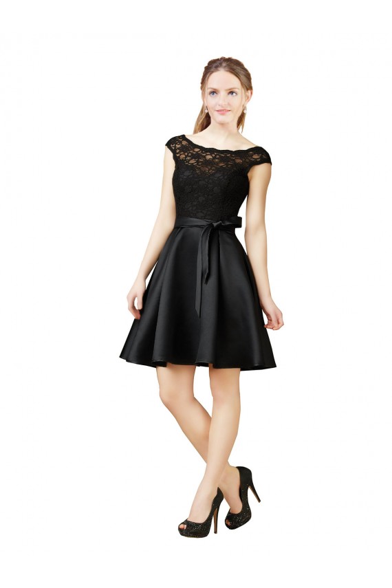 V-Back Satin & Lace Illusion Neck Knee Length Sleeveless Bridesmaid Dress Norwich