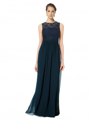 Keyhole Back Chiffon & Lace Bateau Neck Long Sleeveless Bridesmaid Dress Norwich