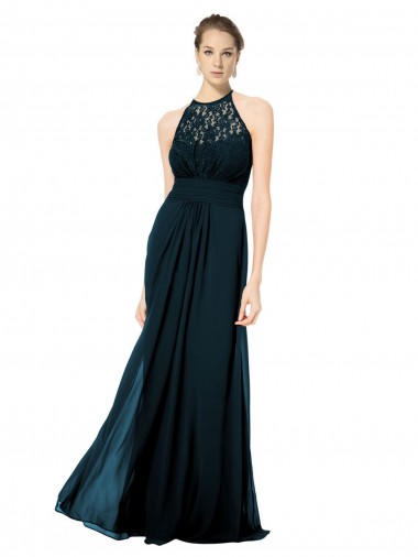 Keyhole Back Soft Chiffon & Lace Halter Neck Long Sleeveless Formal Dress / Bridesmaid Dress Norwich