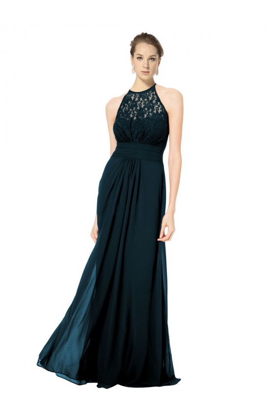 Keyhole Back Soft Chiffon & Lace Halter Neck Long Sleeveless Formal Dress / Bridesmaid Dress Norwich