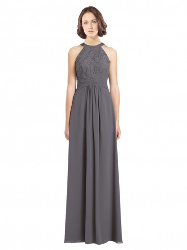 Soft Chiffon & Lace Halter Neck Long Sleeveless Bridesmaid Dress Norwich