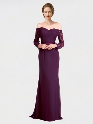 Low Back Soft Chiffon & Lace Off the Shoulder Long Long Sleeves Bridesmaid Dress Norwich