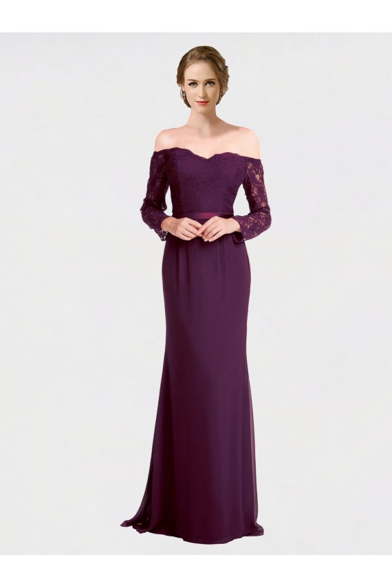 Low Back Soft Chiffon & Lace Off the Shoulder Long Long Sleeves Bridesmaid Dress Norwich