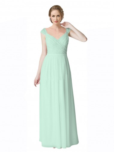 V-Back Soft Chiffon & Lace V-Neck Long Cap Sleeves Bridesmaid Dress Norwich
