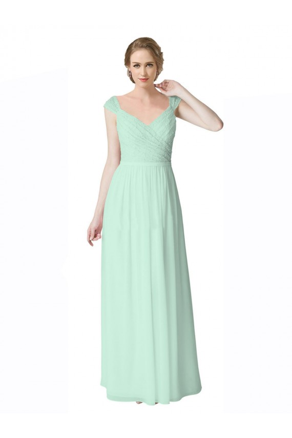 V-Back Soft Chiffon & Lace V-Neck Long Cap Sleeves Bridesmaid Dress Norwich
