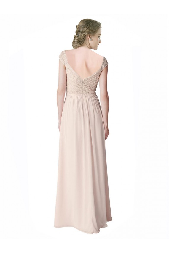 V-Back Soft Chiffon & Lace V-Neck Long Cap Sleeves Bridesmaid Dress Norwich