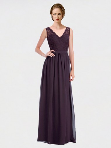 V-Back Chiffon & Lace V-Neck Long Sleeveless Bridesmaid Dress / Evening Dress Norwich