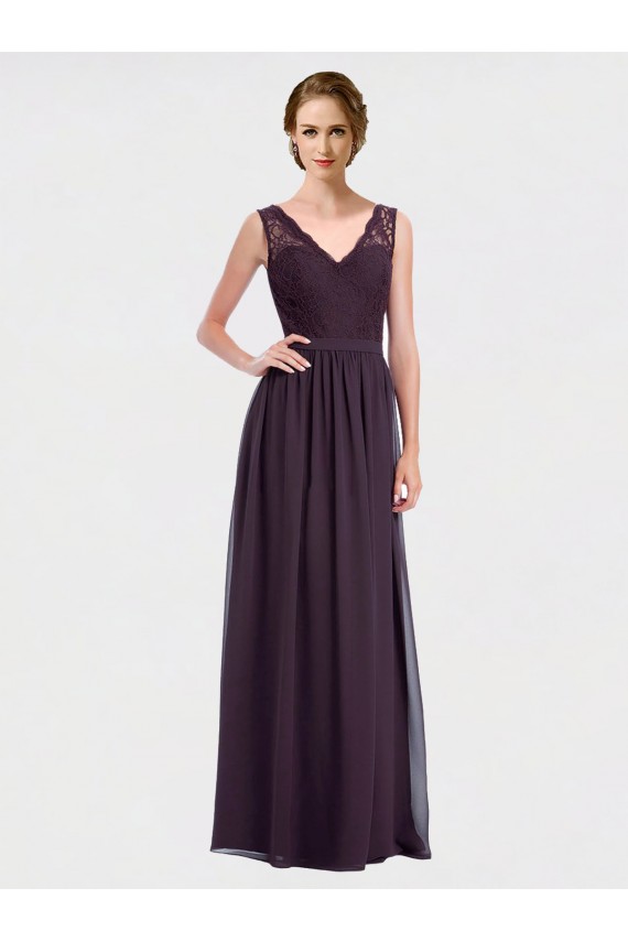 V-Back Chiffon & Lace V-Neck Long Sleeveless Bridesmaid Dress / Evening Dress Norwich