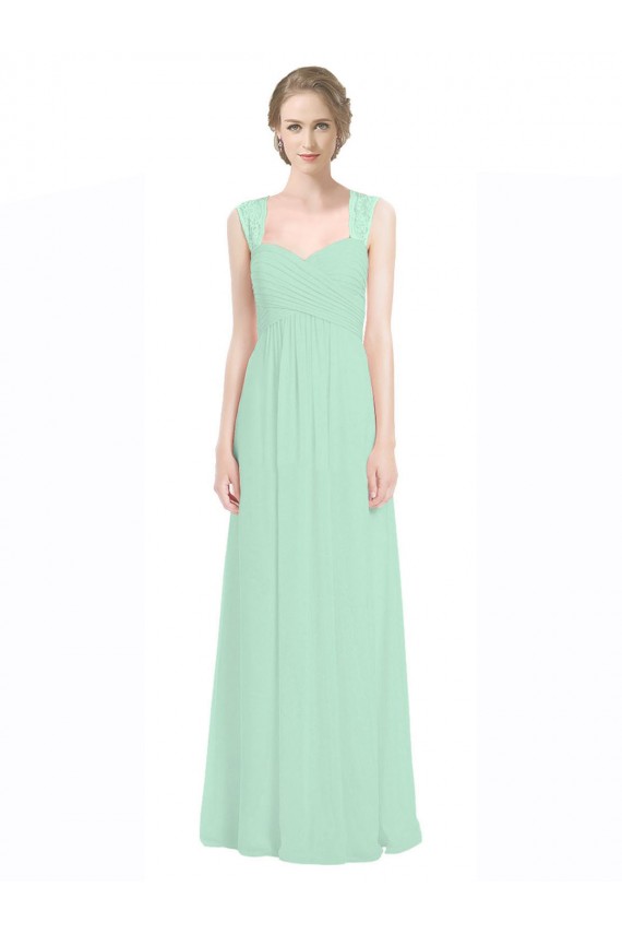 Keyhole Back Mint Green Soft Chiffon & Lace Sweetheart Long Sleeveless Bridesmaid Dress Norwich