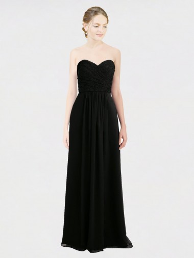 Low Back Black Soft Chiffon & Lace Sweetheart Long Sleeveless Bridesmaid Dress Norwich