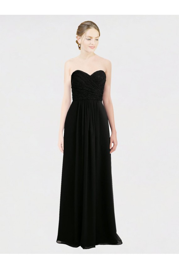 Low Back Black Soft Chiffon & Lace Sweetheart Long Sleeveless Bridesmaid Dress Norwich