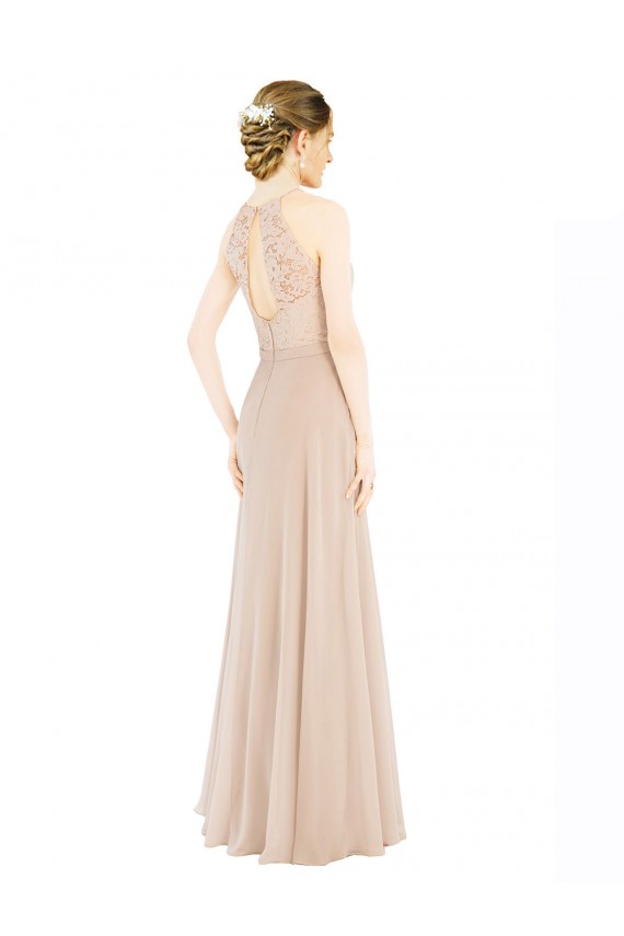 Keyhole Back Soft Chiffon & Lace Halter Neck Long Sleeveless Prom Dress / Bridesmaid Dress Norwich