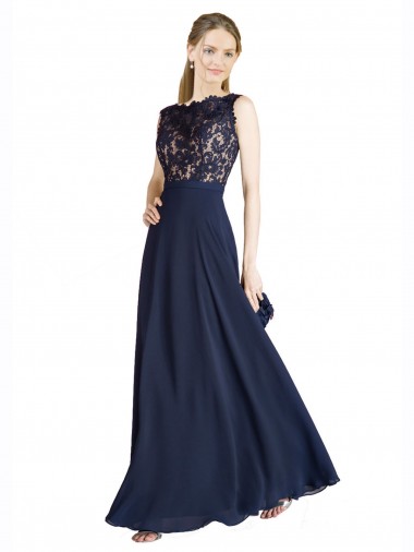 V-Back Soft Chiffon & Lace Illusion Neck Long Sleeveless Prom Dress / Bridesmaid Dress Norwich