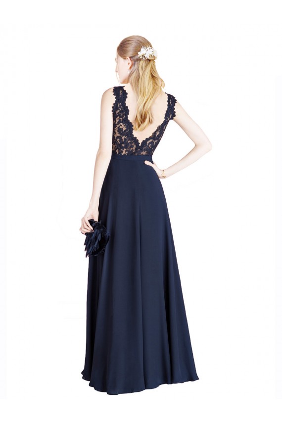 V-Back Soft Chiffon & Lace Illusion Neck Long Sleeveless Prom Dress / Bridesmaid Dress Norwich