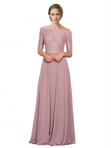 Soft Chiffon & Lace Off the Shoulder Short Sleeves Long Prom Dress / Bridesmaid Dress Norwich