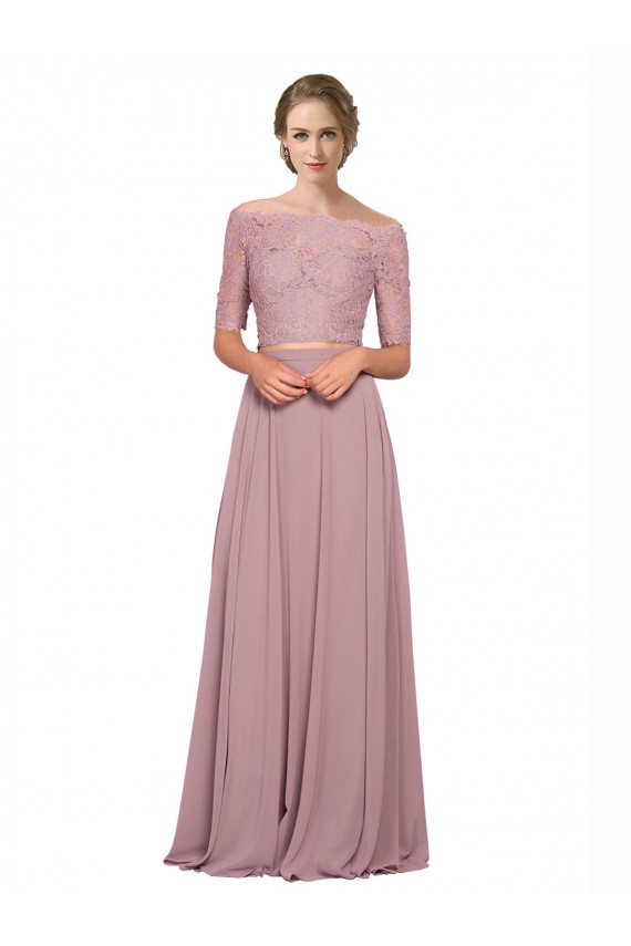 Soft Chiffon & Lace Off the Shoulder Short Sleeves Long Prom Dress / Bridesmaid Dress Norwich