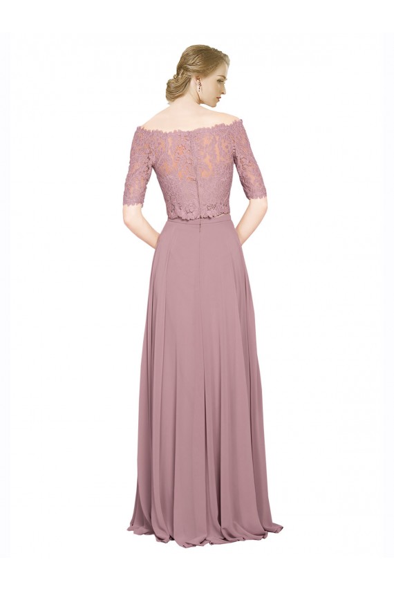 Soft Chiffon & Lace Off the Shoulder Short Sleeves Long Prom Dress / Bridesmaid Dress Norwich