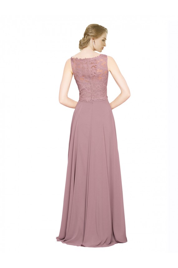 Soft Chiffon & Lace Illusion Neck Long Sleeveless Black Tie Prom Dress / Bridesmaid Dress Norwich