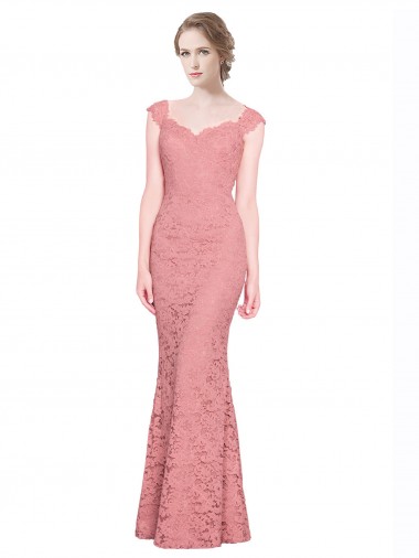 Salmon Lace Sweetheart Long Sleeveless Prom Dress / Bridesmaid Dress Norwich