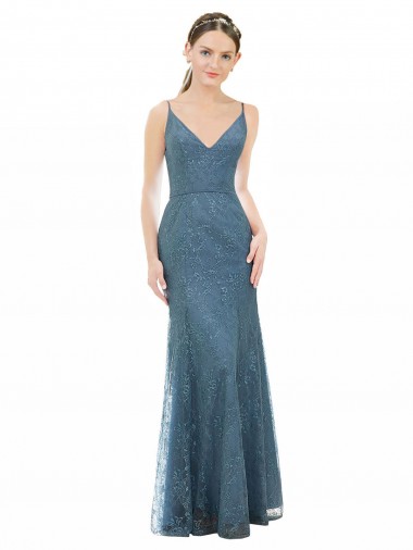 Open Back Lace Spaghetti Straps Long Sleeveless Bridesmaid Dress Norwich