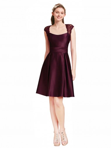 Open Back Satin & Lace Square Neck Knee Length Sleeveless Bridesmaid Dress Norwich