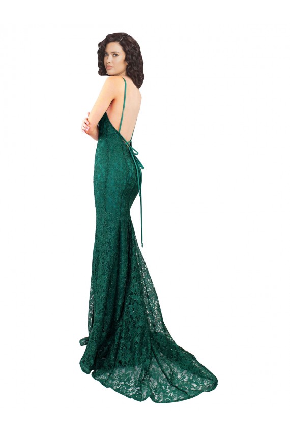 Open Back Lace V-Neck Long Sleeveless Black Tie Evening Gown / Prom Dress / Bridesmaid Dress Norwich