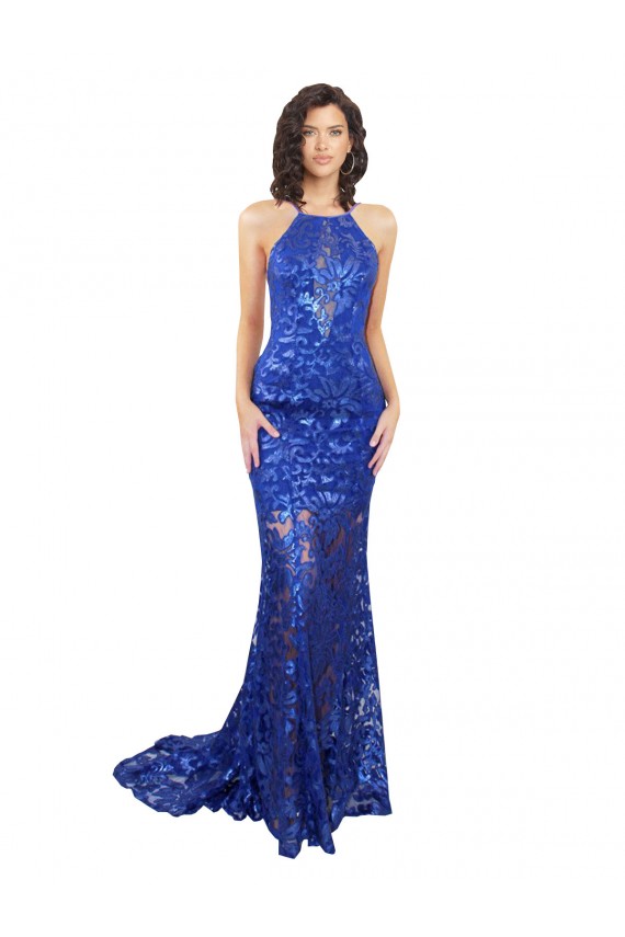 Open Back Lace High Neck Long Sleeveless Semi Formal Evening Dress / Prom Dress / Bridesmaid Dress Norwich